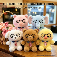 Collection de Peluches Mignonnes Kawaii : Animaux en Peluche avec Lunettes et Cravate – Cochon, Éléphant, Chien, Ours, Canard – Cadeau Doux et Adorable