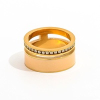 Fenny Hochwertiger 18K PVD-Vergoldeter Breiter Ring Zweischichtig mit Zirkonia-Besatz Emaille Kühner Retro-Schmuck Edelstahl Großhandel