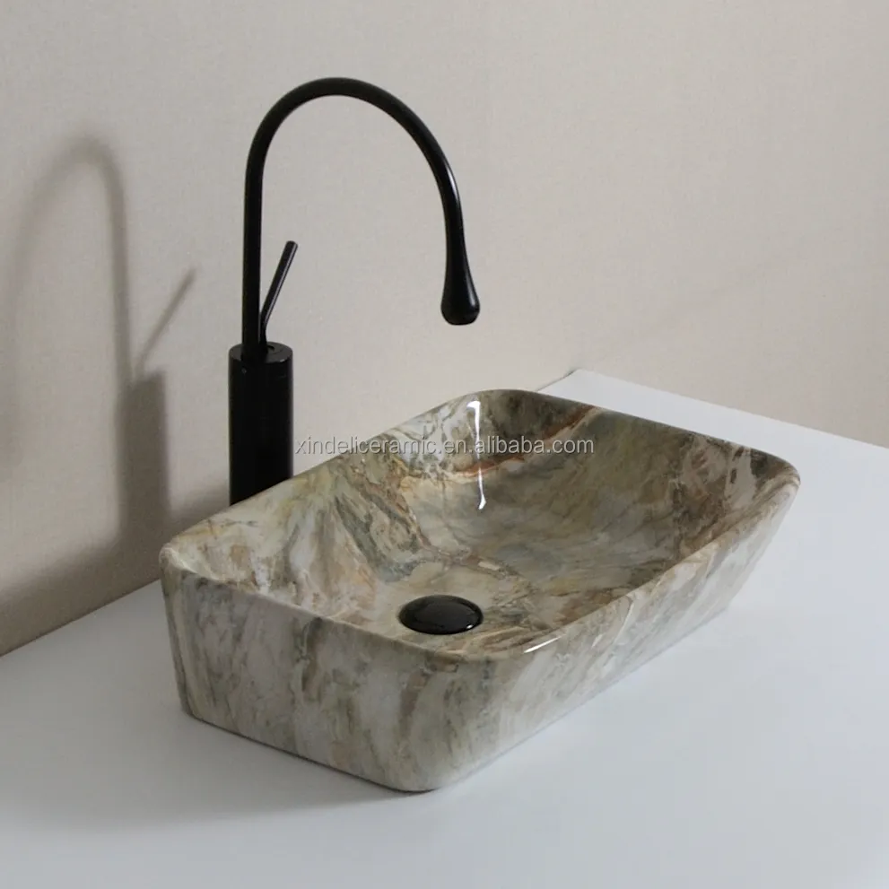 Neues Design Stein farbe Badezimmer Toilette Arbeits platte rechteckiges Waschbecken Keramik Bad Gefäß Waschbecken grün Marmor Waschbecken