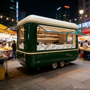 Carrito de Comida Móvil de Acero Inoxidable Verde Oscuro con Encimeras de Mármol para Venta de Helados y Comida Rápida en Mercados Nocturnos - Product Image 1