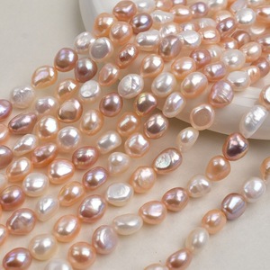 Handmade DIY <b>Loose</b> 9-10mm Natural Freshwater White <b>Pearl</b> Black Two-Sided Glossy Side Baroque Irregularity for Creative Projects - Product Image 1
