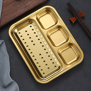 304 Stainless Steel Korean <b>BBQ</b> Plate With Three Compartment Dipping Dish For Hotel Meals And Snacks - Product Image 1