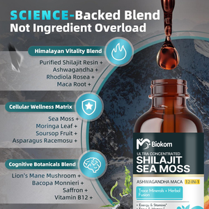 Biokom 60ml Gotas Líquidas de Shilajit con Musgo Marino, Suplemento de Vitaminas Líquidas para Hombres y Mujeres, Energía, Antioxidante y Apoyo Inmunológico - Product Image 2