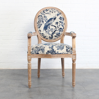 Fauteuil d'appoint de style campagnard français, bleu, à motif floral, avec cadre en bois vieilli, pour la maison, le bureau, le bar à domicile, le salon