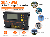 Contrôleur de charge solaire PWM mini 2026 10A 20A 12V/24V, contrôleur d'éclairage automatique pour camping-car portable, camping et alimentation extérieure
