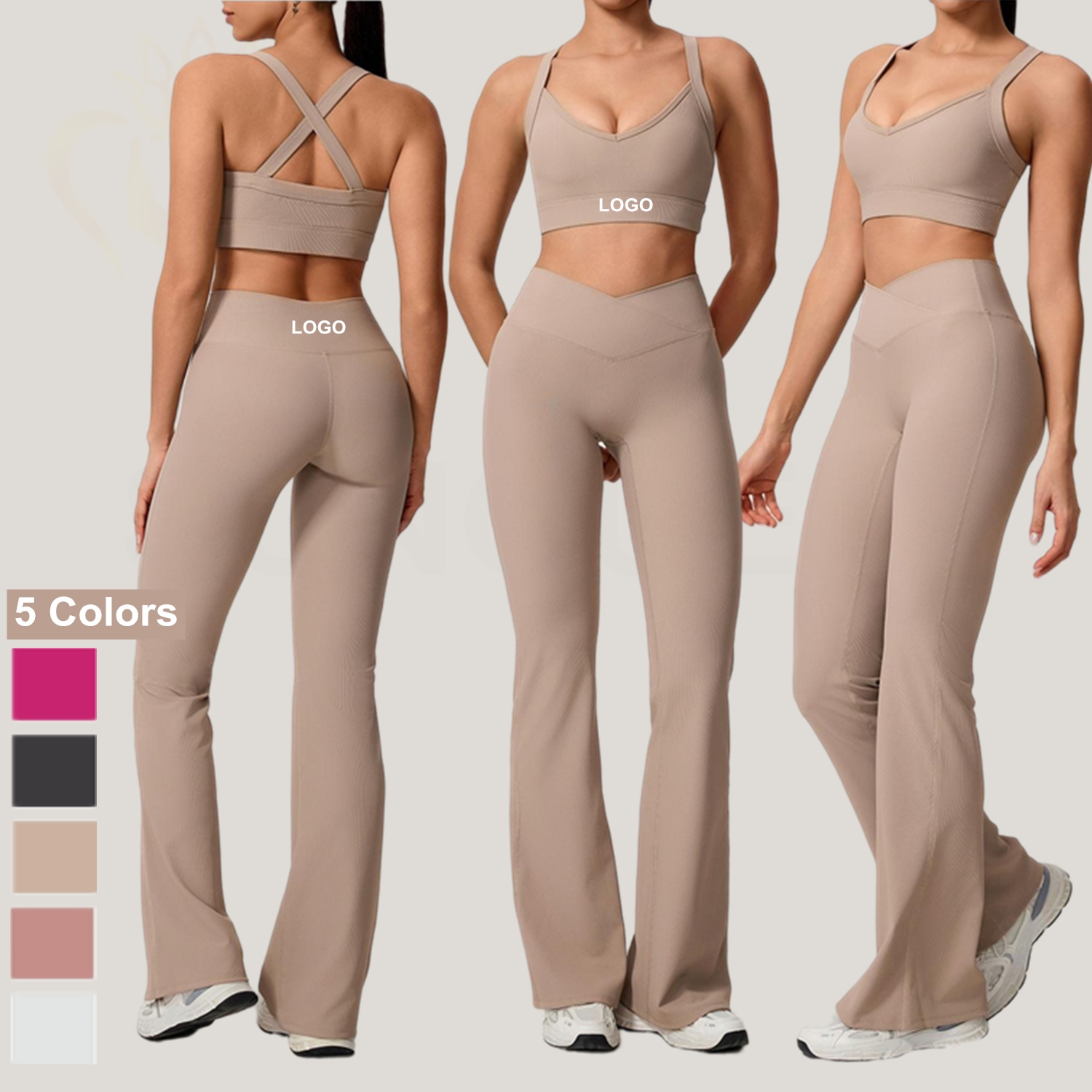 Yoga Loose Pants Set Sports Bra Wide Leg Women Quick Drying Loose Pants Fitness Gym Clothing Running Wholesale Customized Logo