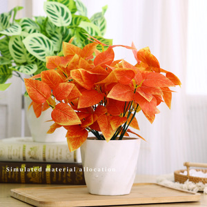 ต้นไม้ประดิษฐ์ในกระถาง ใบสีส้ม พลาสติก ตกแต่งภายในบ้าน สำนักงาน ของประดับตกแต่ง ขนาดเล็ก สมจริงสูง - Product Image 1