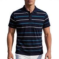 Men's Striped Short Sleeve for Shirt Knitted Casual Pocket Design Regular Fit Navy Blue White Teal Bangladesh 100% Cotton