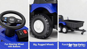 Tractor de juguete para niños con pala, remolque desmontable, bocina, luces y música, color amarillo, sin motor, no requiere empuje. - Product Image 5