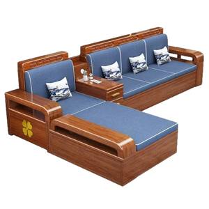 Walnut Wood <b>Corner</b> Solid Wood Sofa Set With Storage Living Room Furniture Modern Minimalist Chinese Style - Product Image 5