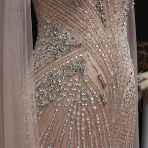 Jancember LSZ151 Luxury Blue Evening <strong>Dress</strong> Mermaid Beaded Prom Gown With Cape Sleeve Party - Product Image 6