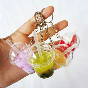 Wholesale High Quality Harmless <b>Custom</b> Clean Acrylic Charm Boba Milk Tea <b>Keychain</b> Solid - Product Image 4