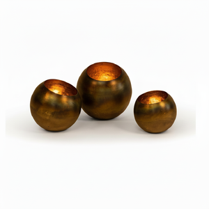 Juego de 3 portavelas metálicos con forma de bola de Venta caliente, exterior plateado y oro brillante, decoraciones antiguas para sala de estar - Product Image 1