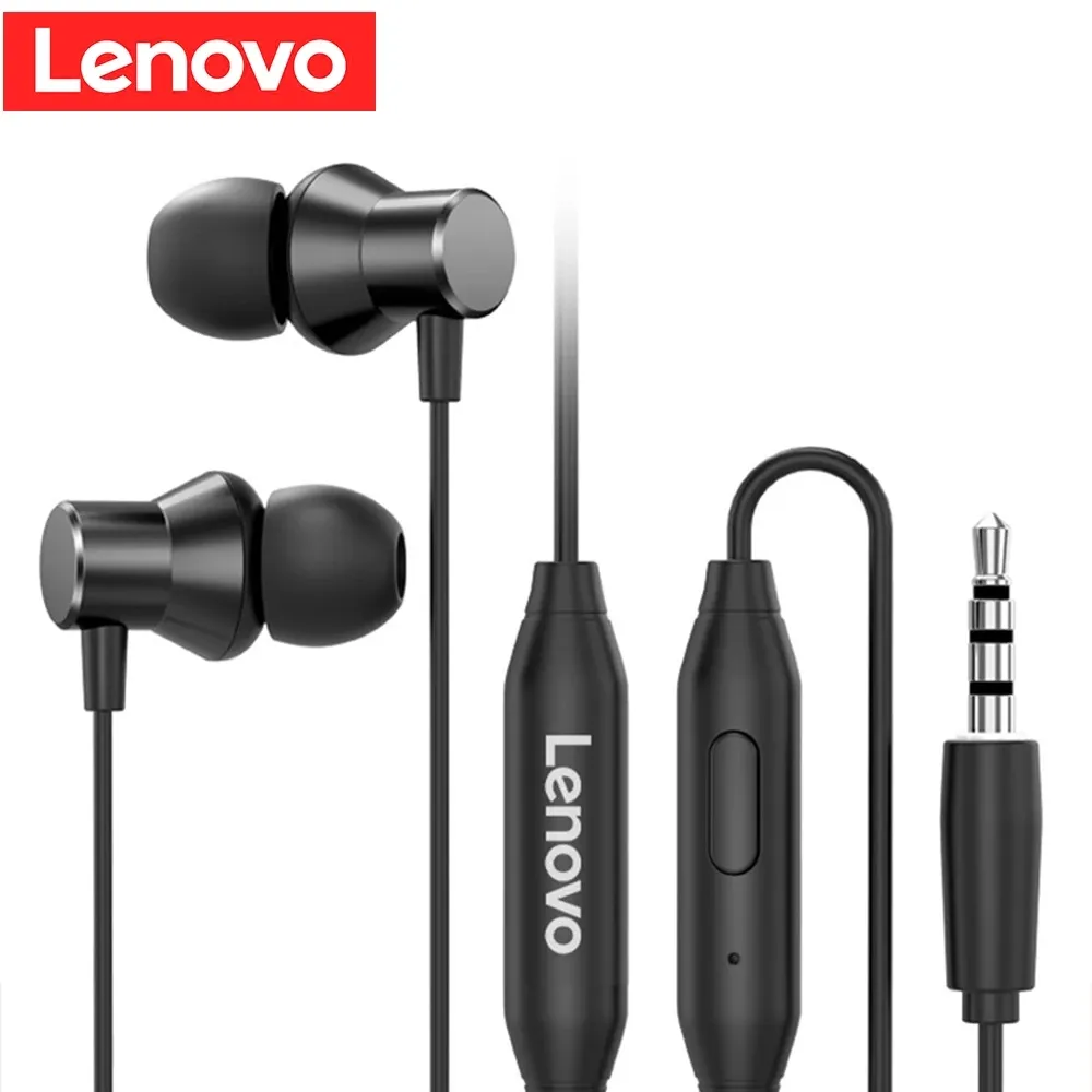 Lenovo HF130 3.5mm Earphones Wired Headset Microphone For Smartphone Heavy Subwoofer Earphone 60-Degree Slanted In-Ear Stereo