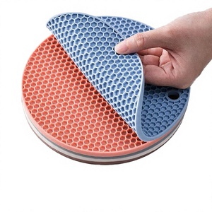 Round Silicone Pot Holder Mat 300mm Diameter Non-Slip Honeycomb Design Modern <b>Kitchen</b> <b>Accessory</b> Red and Blue Color - Product Image 2