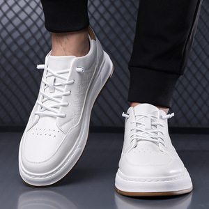 Baskets blanches épaisses en cuir pour hommes, chaussures décontractées à semelle épaisse, à lacets, style sport, pour les loisirs - Product Image 3