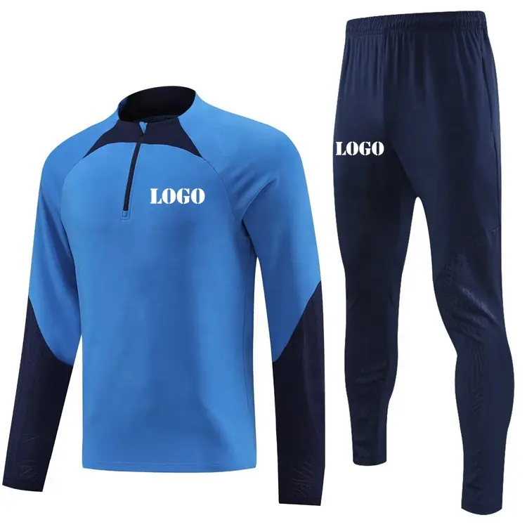 Mode Speler Versie Mannen Voetbal Trainingspak Groothandel Voetbal Trainingspakken Goedkope Kinderen Kinderen Blauwe Sweatsuit En Broek