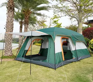 WOQI Wholesale 2 Rooms Straight Wall With Mesh Waterproof Double Layer 8-12 Persons Family Camping Tent