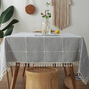 Sk Large Check Cotton <b>Linen</b> Tassel <b>Tablecloth</b> Rectangular Home Decor Printed Fabric China Made - Product Image 3