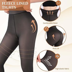 KTS-9 Factory Custom Sheer Fleece Lined <strong>Tights</strong> for <strong>Women</strong> Fake Translucent Winter Thermal Pantyhose Thick High Waist Leggings - Product Image 2