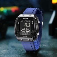 Nouvelle montre de sport SMAEL 8108 carrée, étanche 3 ATM, lumineuse, avec alarme et chronomètre, bracelet en silicone/plastique, unisexe