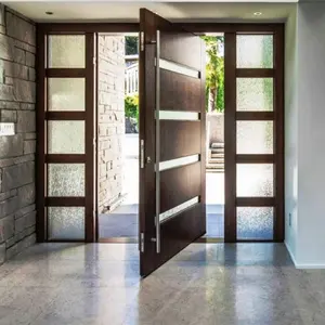 Top Quality High Glossy Main Entrance Exterior Wood Pivot Entry Doors with Side Lite