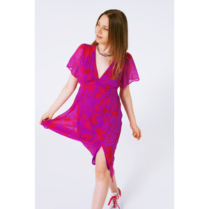 Vestido maxi de gasa con cuello en V y manga corta con estampado floral - Product Image 1