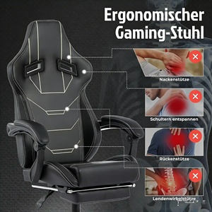 <span class=keywords><strong>Chaise</strong></span> de jeu ergonomique DDP avec repose-pieds, <span class=keywords><strong>chaise</strong></span> d'ordinateur de course réglable en hauteur, <span class=keywords><strong>chaise</strong></span> d'ordinateur rembourrée avec soutien lombaire, noire - Product Image 2
