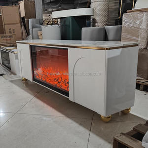 Support de télévision à <span class=keywords><strong>peinture</strong></span> blanche de style moderne avec <span class=keywords><strong>cheminée</strong></span> et dessus en <span class=keywords><strong>marbre</strong></span> Support de télévision à pieds dorés <span class=keywords><strong>pour</strong></span> le salon - Product Image 3