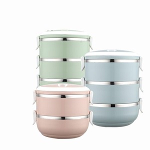 304 Stainless Steel Multi Layer <b>Lunch</b> <b>Box</b> Round Portable For Students And Office Workers Nordic Blue - Product Image 5