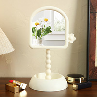 Miroir mignon de bureau en plastique avec miroir d'habillage de rangement en forme de U à fond rond pour dortoir d'étudiant