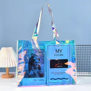 사용자 정의 대용량 레이저 홀로그램 절묘한 토트 핸드백 선물 PVC 쇼핑 가방 여행 웨딩 생일 파티 용품