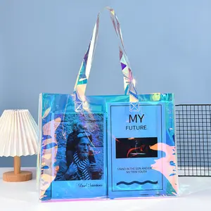 Kustom Kapasitas Besar Laser Holografik Indah Tote Tas Hadiah PVC Tas Belanja untuk Perjalanan Perlengkapan Pesta Ulang Tahun Pernikahan