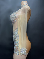 Novance Y2113-JE extensible argent strass combinaison diamants personnalisé maille Sexy tenue de club body femmes en surpoids combinaison