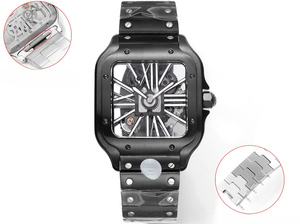 Fashionable And Elegant Automatic Mechanical <b>Watch</b> Fully Hollowed Out Dial Quick Detachable Strap Matte Black Plated <b>Case</b> - Product Image 1