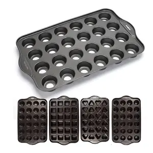 Non Stick Cupcake Tray With Removable Bottom Mini Loaf Pan Biscuit Bakery Mold Carbon Steel 12 24 Cavity Muffin Baking Cake Pan