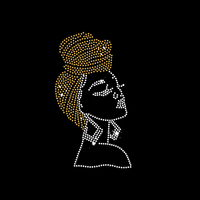 Transfert thermocollant personnalisé en strass noir brillant motif Afro Girl pour t-shirts et sweats à capuche