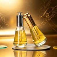 Flacon compte-gouttes de luxe en verre transparent de 1 oz avec estampage doré, 45 ml/30 ml, anti-fuite, vide, pour huiles essentielles avec compte-gouttes à pression