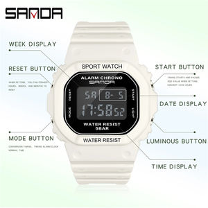 นาฬิกาดิจิตอล SANDA <span class=keywords><strong>G</strong></span> Style สำหรับผู้ชาย กันน้ำ กันกระแทก นาฬิกาข้อมือผู้หญิง นาฬิกาสปอร์ตสำหรับเด็กชายและเด็กหญิง นาฬิกาอิเล็กทรอนิกส์ นาฬิกาควอตซ์ - Product Image 4