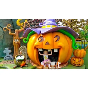 Halloween Patung Rumah Labu Resin Kustom Patung Labu Fiberglass