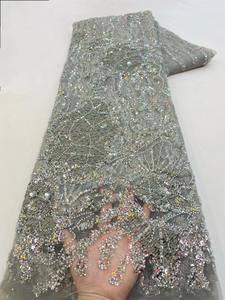 NI.AIファンシーレース生地マーメイドイブニングドレス生地ローズレッドビーズレースフォーマルウェディングナイトプロムパーティーガウンレース生地XZ03 - Product Image 5