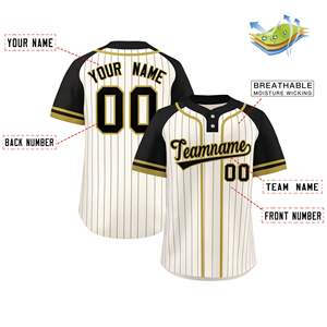 Maillot de softball personnalisé à rayures crème et or vieilli, manches raglan, authentique, à deux boutons - Product Image 2