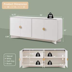 <span class=keywords><strong>Buffet</strong></span> moderne <span class=keywords><strong>de</strong></span> grande taille, armoire <span class=keywords><strong>de</strong></span> rangement, 4 portes, étagères réglables, bois courbé, bar à café, gain <span class=keywords><strong>de</strong></span> place, multifonction - Product Image 6