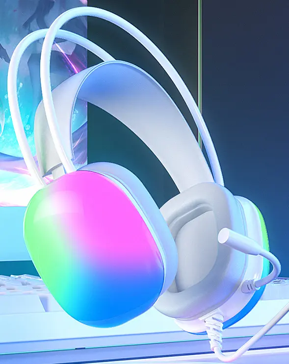 Headphone berkabel over-ear komputer, Earphone Headset Gaming pengalaman berkabel RGB 7.1
