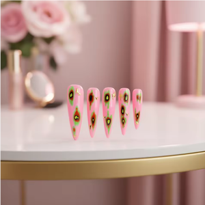 Juego de <span class=keywords><strong>Uñas</strong></span> Postizas de Lujo con Forma de Ataúd Largo y Diseño de Cielo Estrellado Rosa, <span class=keywords><strong>Uñas</strong></span> Acrílicas Artificiales de Cobertura Completa con Película Adhesiva - Product Image 4