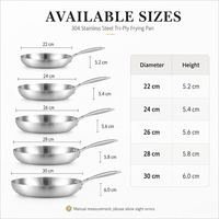 Set Wajan Penggorengan Stainless Steel Tri Ply Anti Lengket dengan Tutup, Kompatibel dengan Induksi