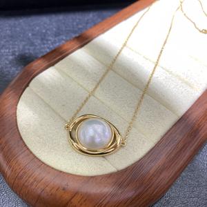 Collier avec pendentif en perles de coquillage de cheval blanc, 20x24.8mm, plaqué or, bijoux classiques pour femmes - Product Image 3