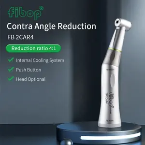 Fibop Dental Machine Handpiece Contra Angle 4:1 Low Speed Blue Ring Connect Dental Drill With LED Push Button Fiber Optic