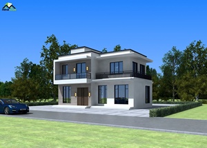 Villa moderna con estructura de acero ligero, grandes ventanas de vidrio y balcón para uso residencial - Product Image 3