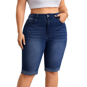 European and American plus high <b>waisted</b> <b>elastic</b> denim flared cropped pants for comfortable summer - Product Image 1